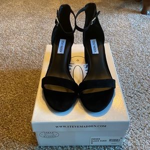 “Irenee” Black Suede Heels